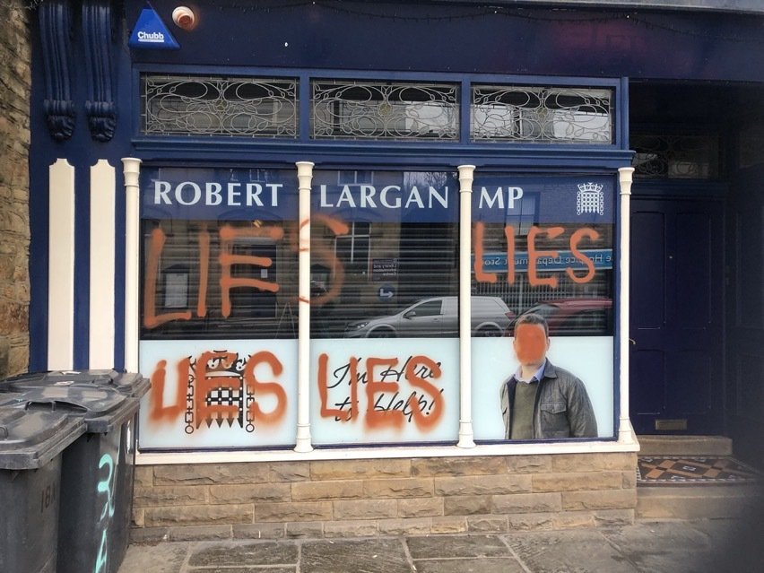 Picture of vandalism of Robert Largans Buxton Office