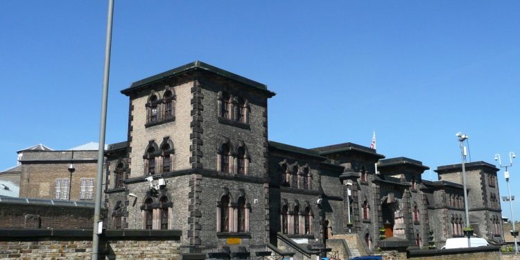 Outside view of Wandsworth Prison, notorious for overcrowding