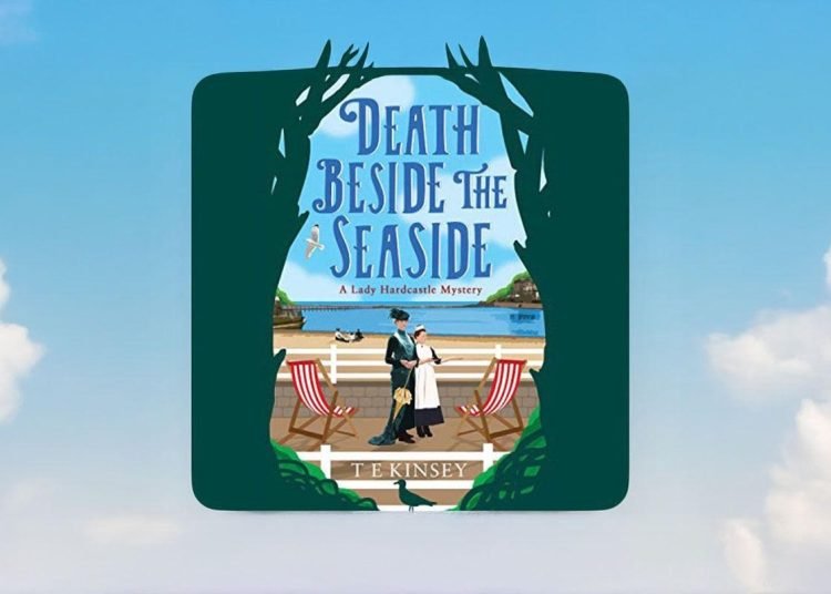 Cover image of the book Death Beside The Seaside by T E Kinsey on a background of blue sky with white clouds